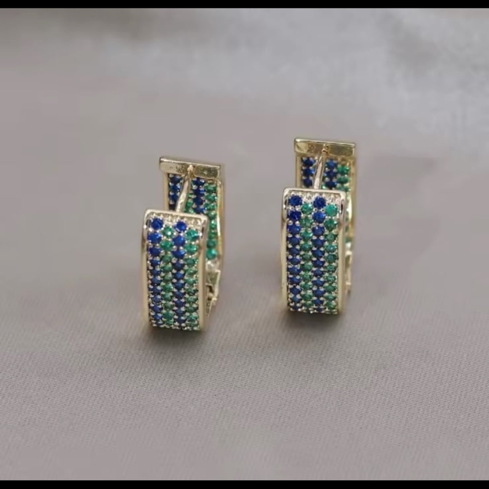 Swarovski Gold Earrings with Blue and Green Crystals